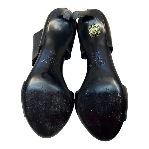 VINCE | Stephanie Black Leather Open Toe Heels 9 - Picture 4 of 6